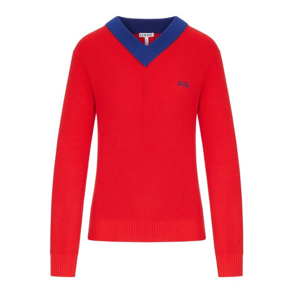 Loewe Women Textured Cotton-Wool Blend Sweater With A Contrasting Collar